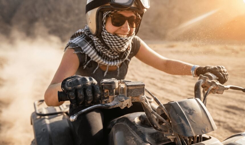 Tourist enjoying a Quad Bike Safari Hurghada desert trip